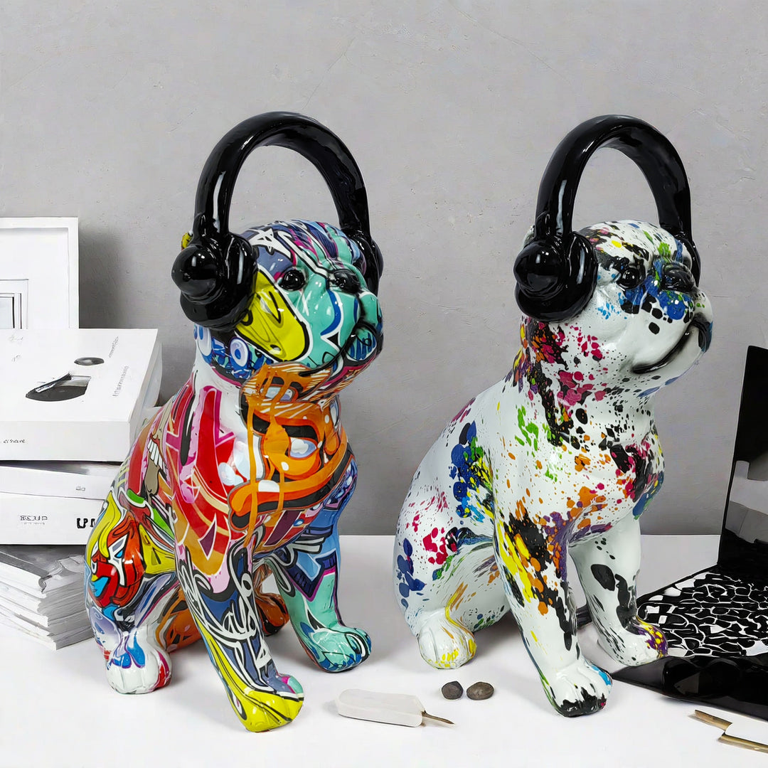Creative Bulldog Sculpture with Headphones