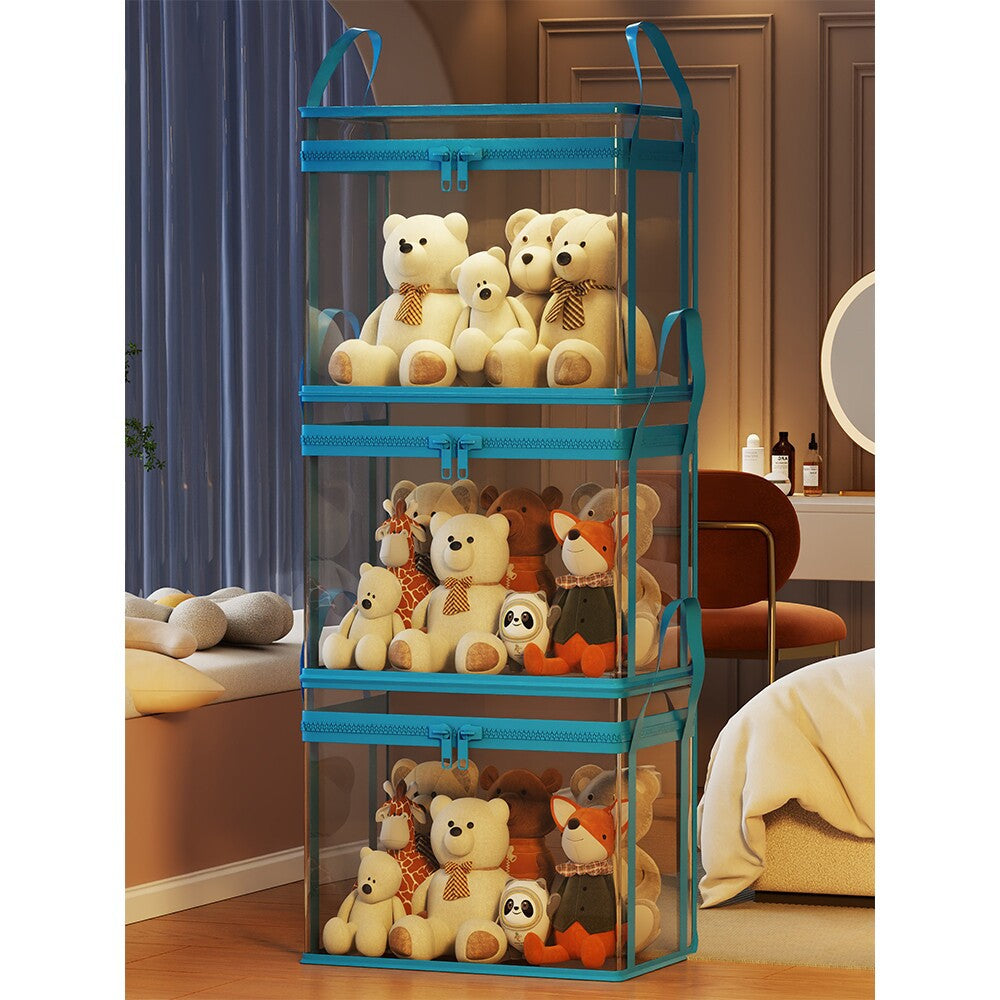 Transparent Zippered Foldable Storage Box with Reinforced Carry Handles