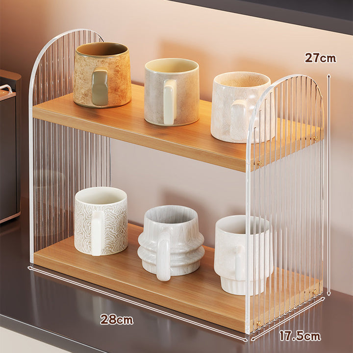 Two-Tier Acrylic-Sided Wooden Countertop Display Organizer