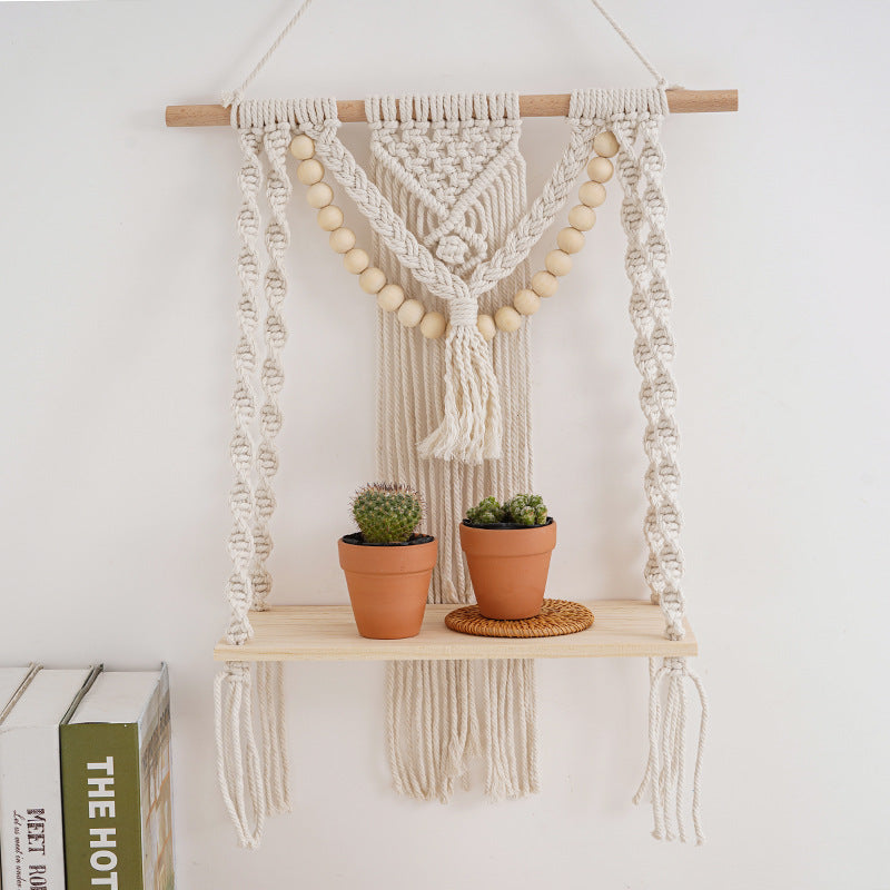 Macramé Wall Shelf with Decorative Beads