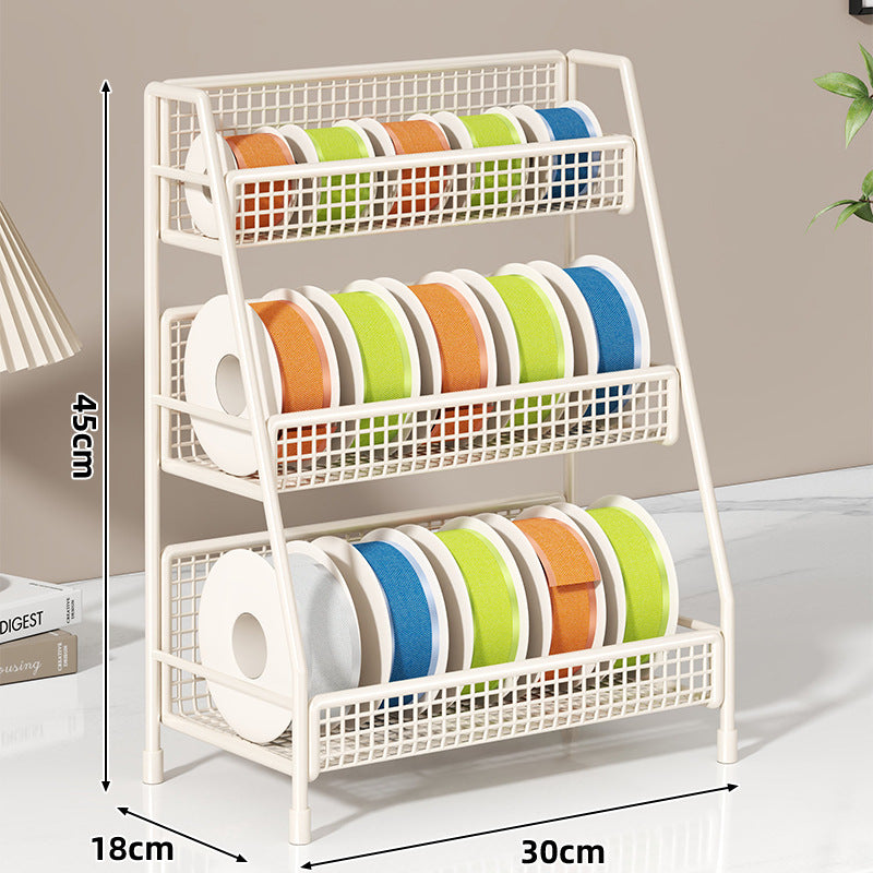 Four-Tier Angled Wire Mesh Roll Organizer Stand for Tape Ribbon and Craft Spools