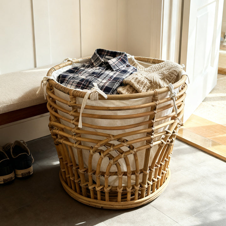 Handcrafted storage basket with fabric insert