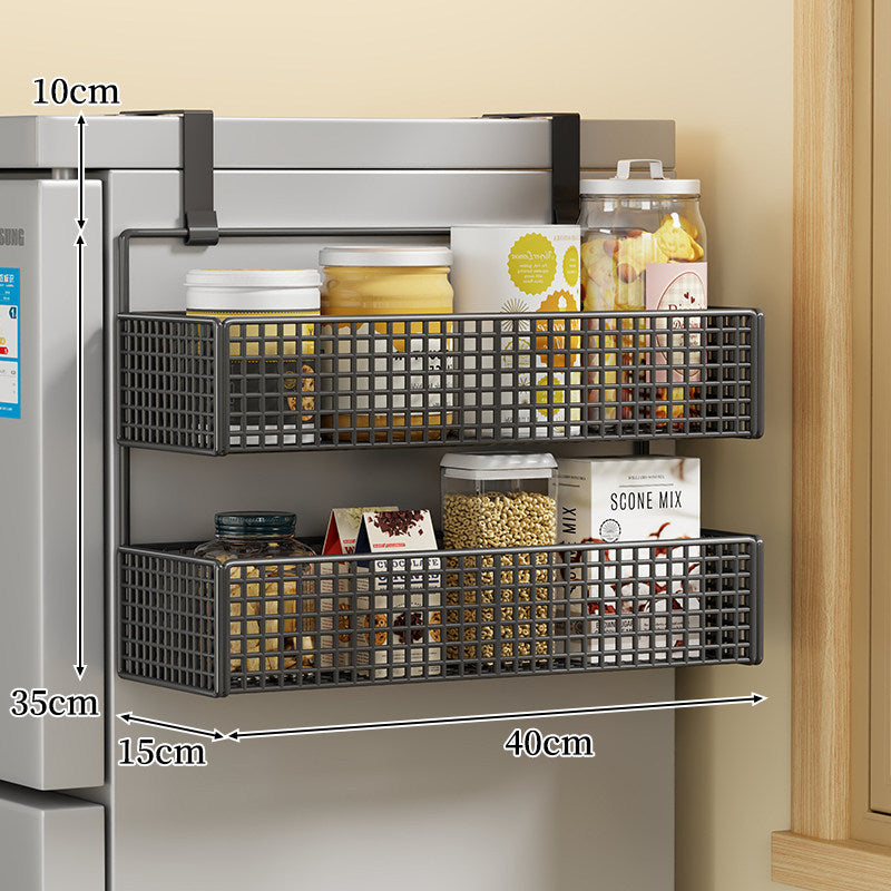 Over-Door Two Tier Metal Mesh Hanging Kitchen Storage Basket Organizer with Hooks