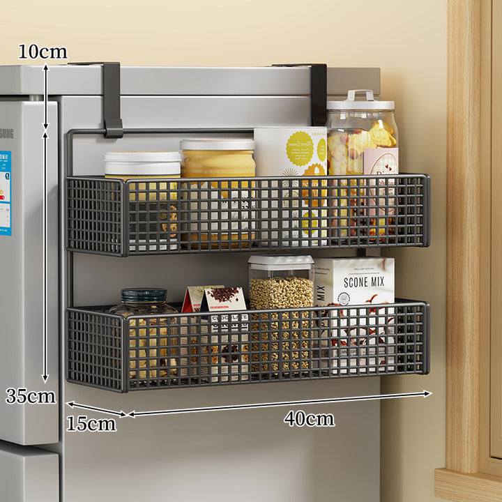 Over-Door Two Tier Metal Mesh Hanging Kitchen Storage Basket Organizer with Hooks