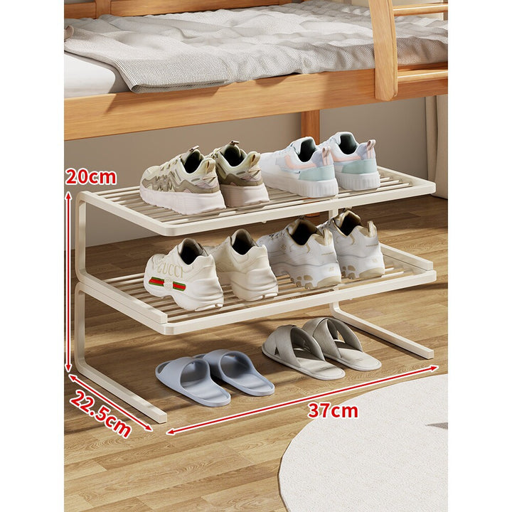 Compact Two-Level Slatted Under-Bed Shoe Organizer Rack