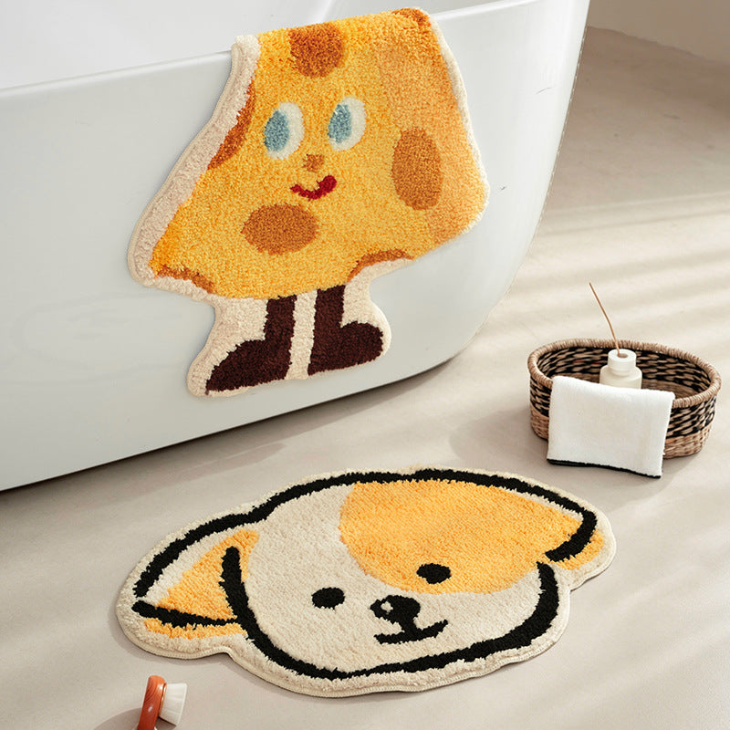 Playful children's room rug in cheese shape with soft tufting and non-slip backing