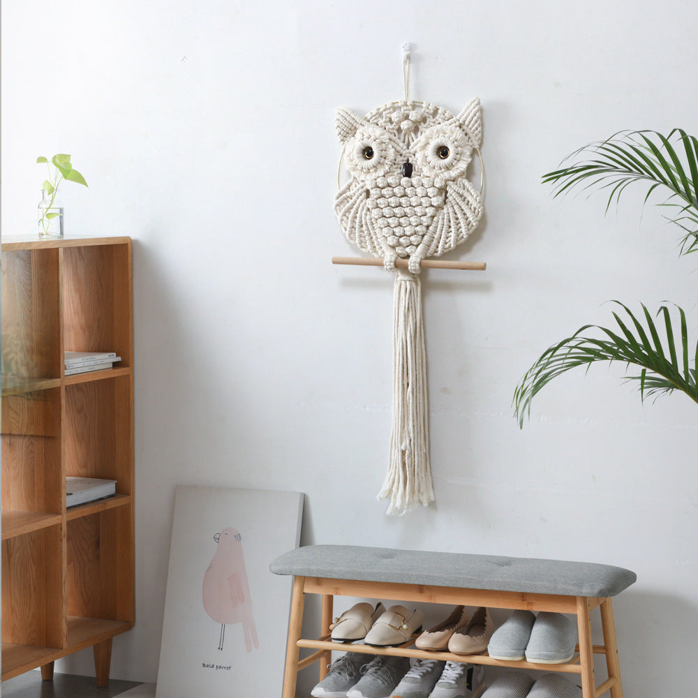 Artful Macrame Wall Hanging In Owl Shape