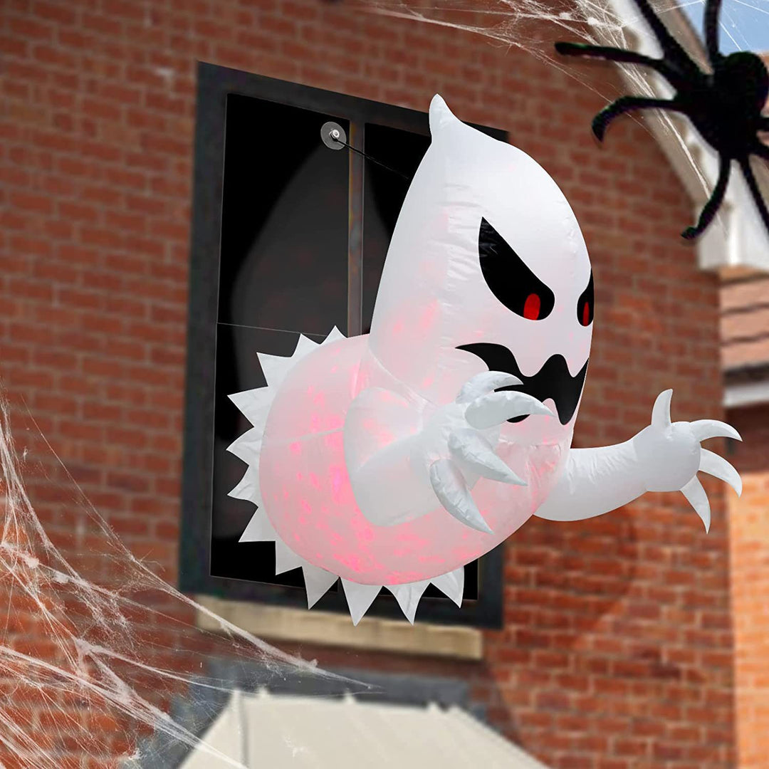 Inflatable hanging Halloween ghost window decoration with LED lights and suction cup holder