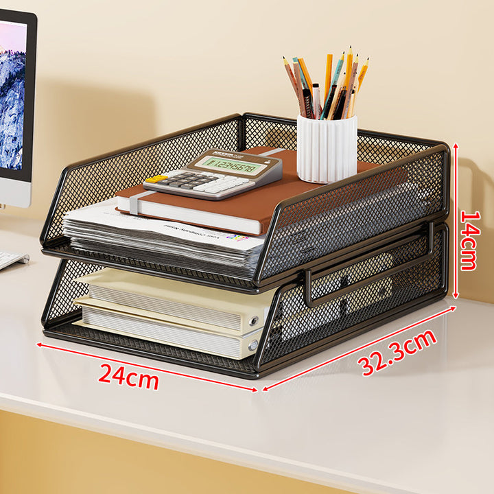 Stackable Three-Tier Metal Mesh Desk Letter Tray Organizer