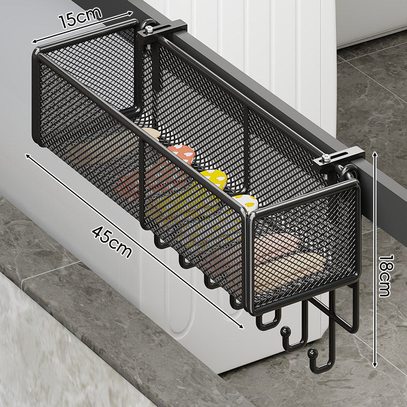 Over-Cabinet Mesh Hanging Storage Basket with Integrated Hooks and Drainable Metal Grid