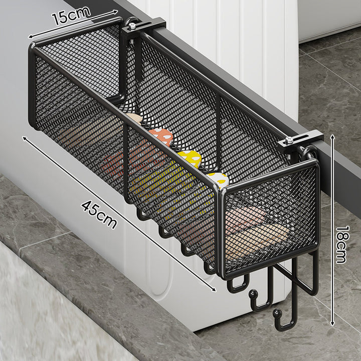 Over-Cabinet Mesh Hanging Storage Basket with Integrated Hooks and Drainable Metal Grid