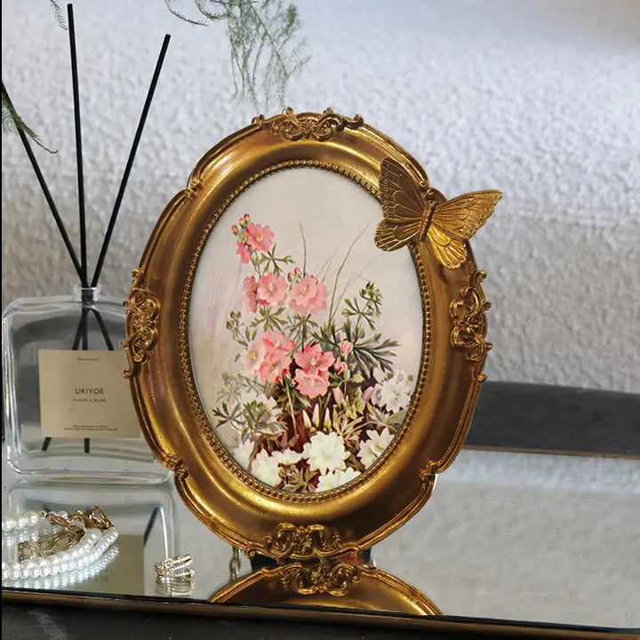 Elegant Oval Butterfly Picture Frame