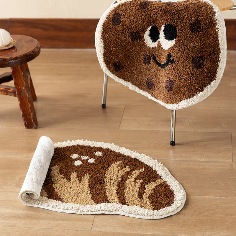 Cute round carpet and bath mat in cookie shape with tufted pile structure