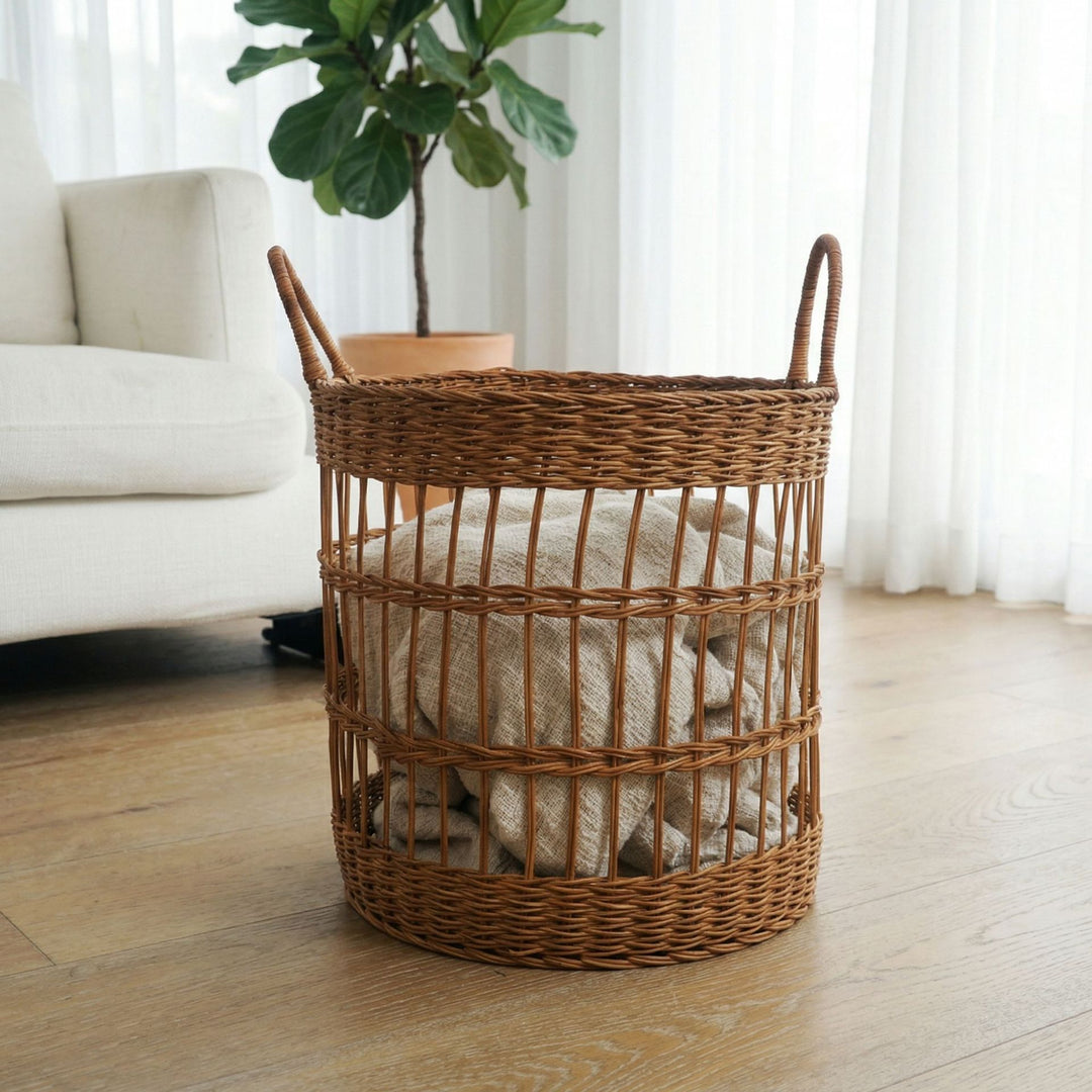 Handcrafted laundry basket made from natural rattan