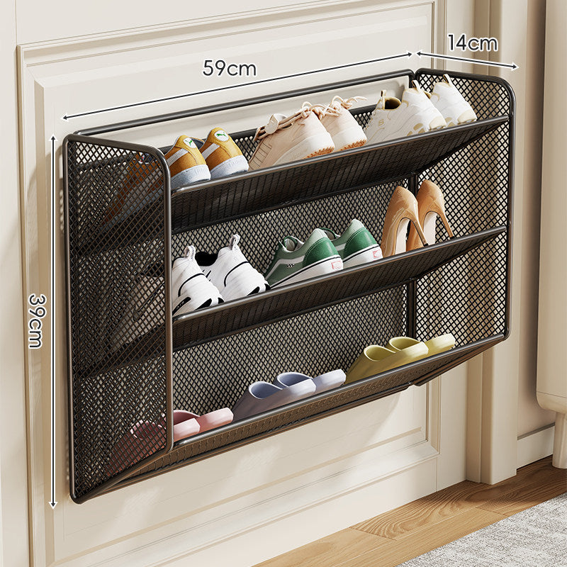 Wall-Mounted Slim Drop-Down Mesh Shoe Shelf Rack