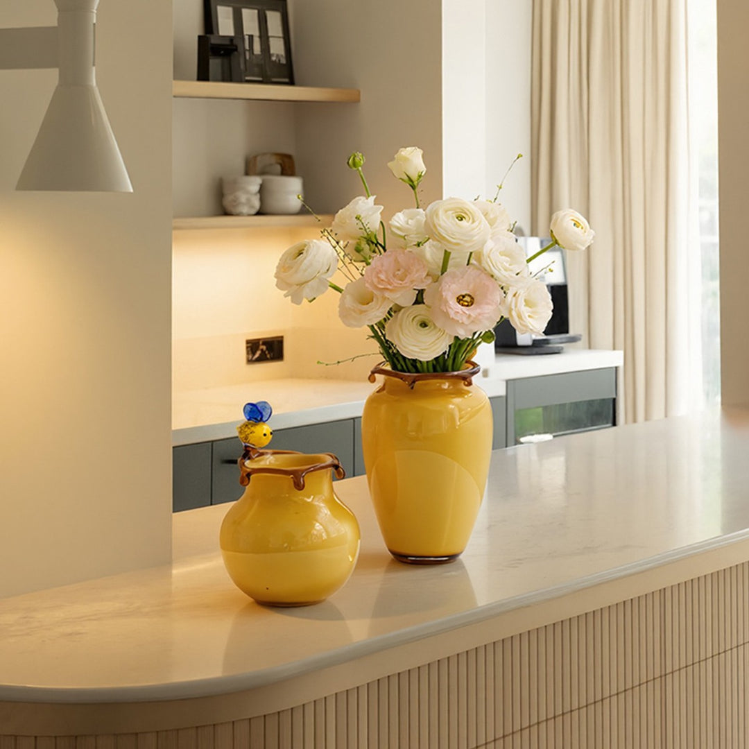 Handblown Decorative Glass Honey Jar with Bee Accent