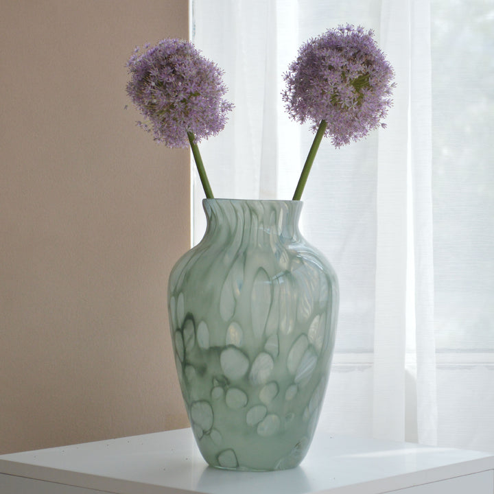Artisan Mouth-Blown Swirled Bulb Vase with Flared Lip
