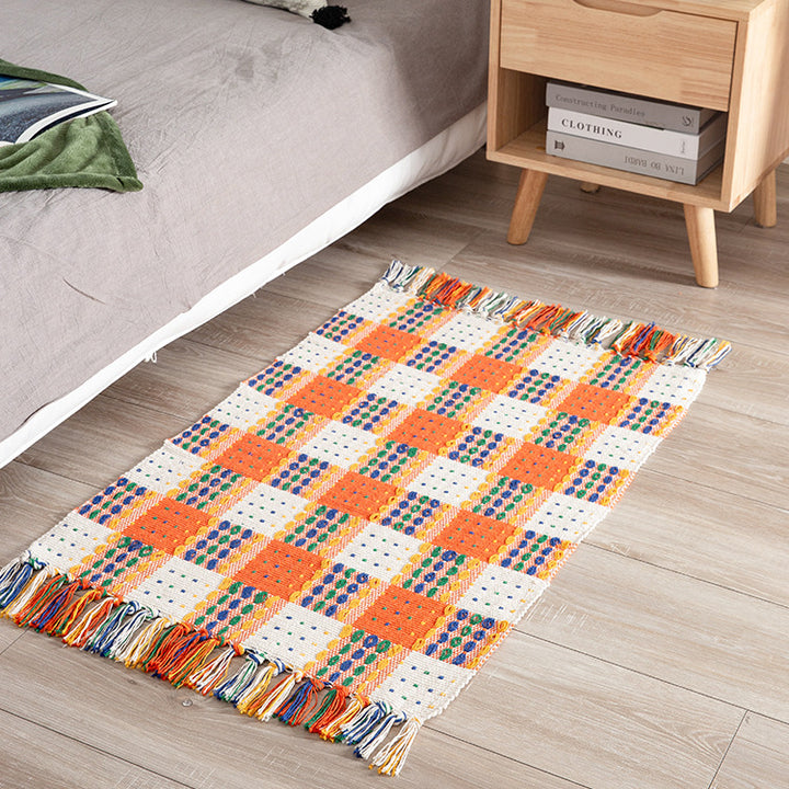 Striped cotton doormat with non-slip bottom and decorative woven edge