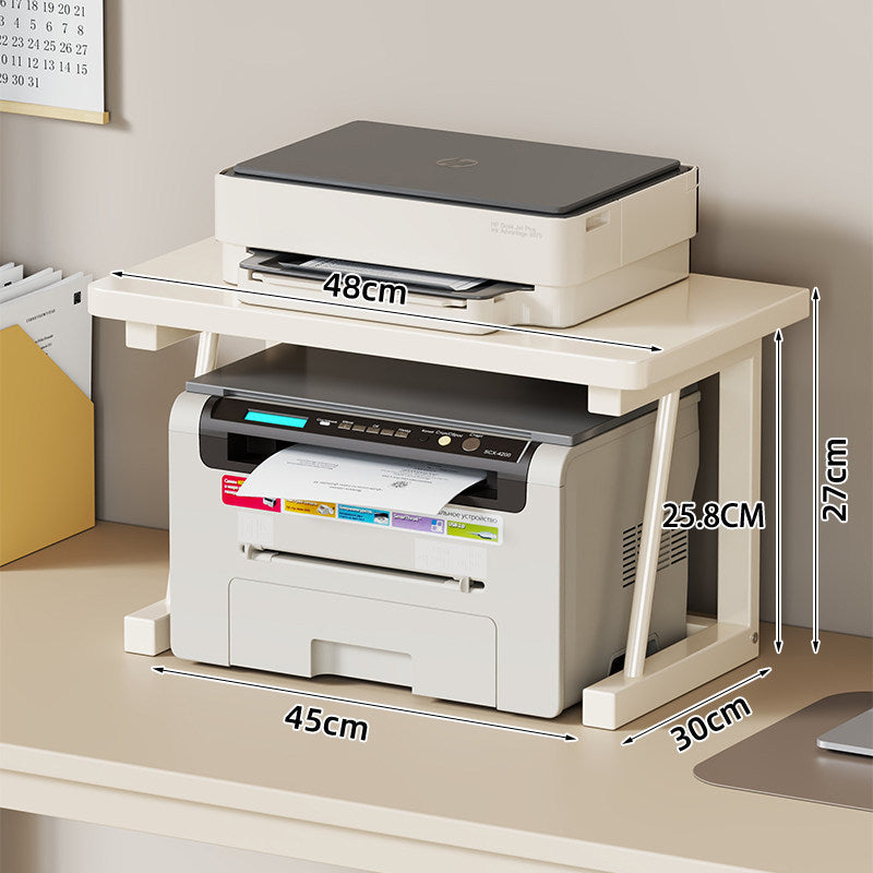 Desktop Printer and Monitor Riser with Elevated Wood-Effect Shelf and Metal Frame
