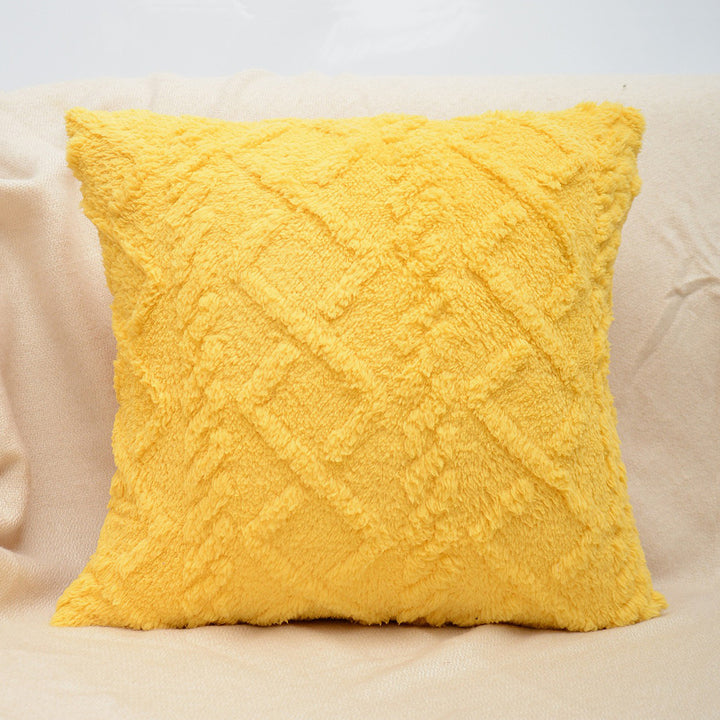 Textured Plush Shag Square Decorative Throw Pillow Cover with Geometric Tufting