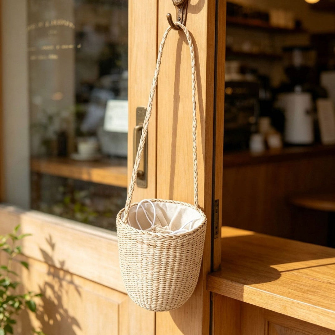 Handcrafted Natural Fiber Hanging Storage Basket