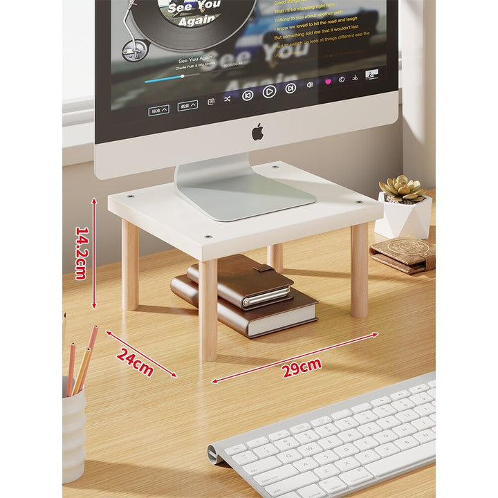 Elevated Wooden-Leg Monitor Riser with Under-Shelf Storage