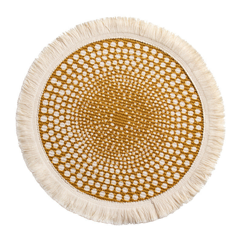 Round woven Boho rug mat with decorative fringes
