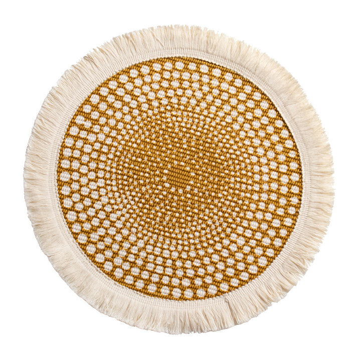 Round woven Boho rug mat with decorative fringes