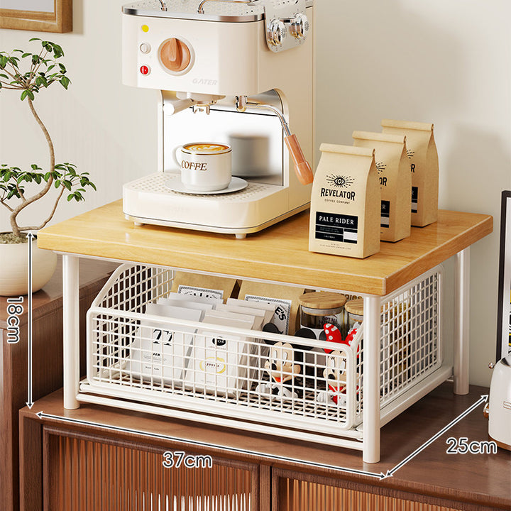 Countertop Espresso Machine Stand with Pull-Out Wire Basket Organizer
