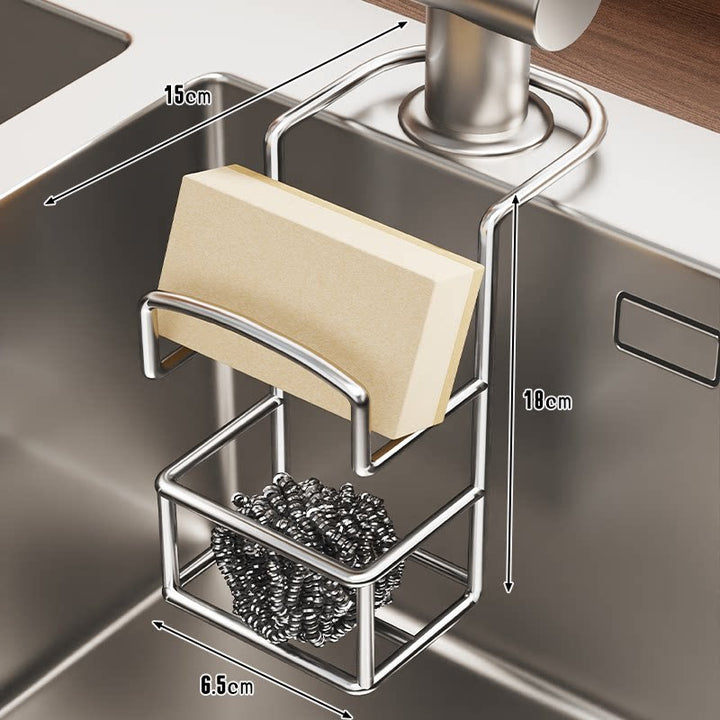 Over-Faucet Stainless Steel Sponge & Scrubber Caddy with Elevated Drainage Rack