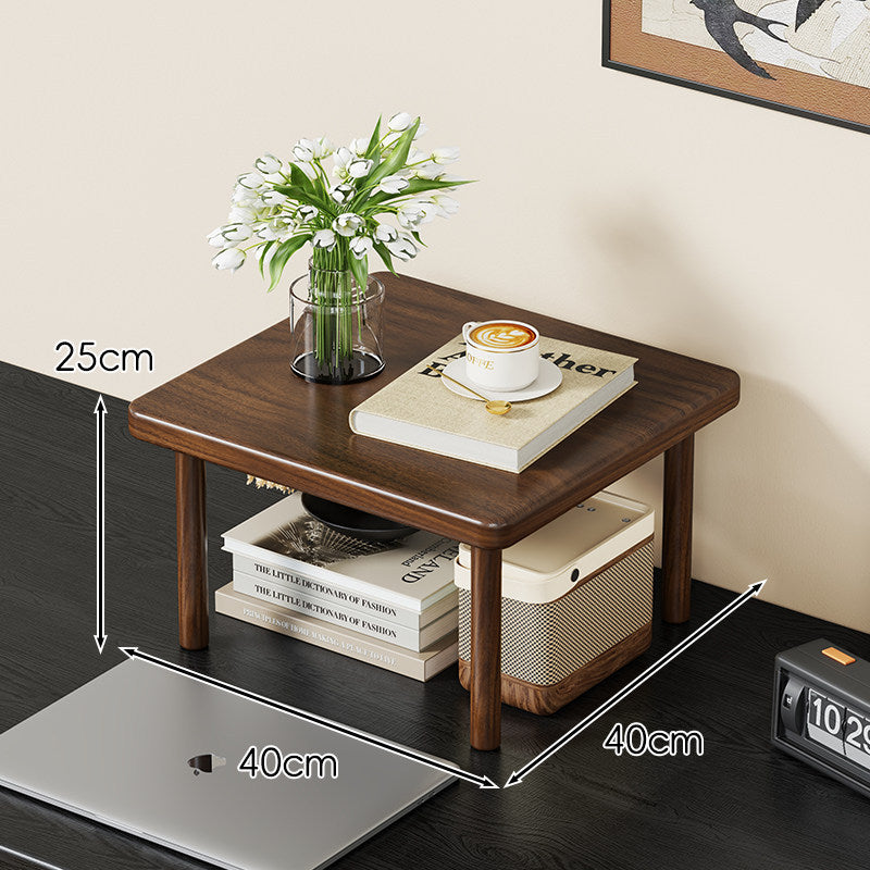 Compact Solid Wood Elevated Desk Display Stand with Under-Shelf Storage and Rounded Leg Design