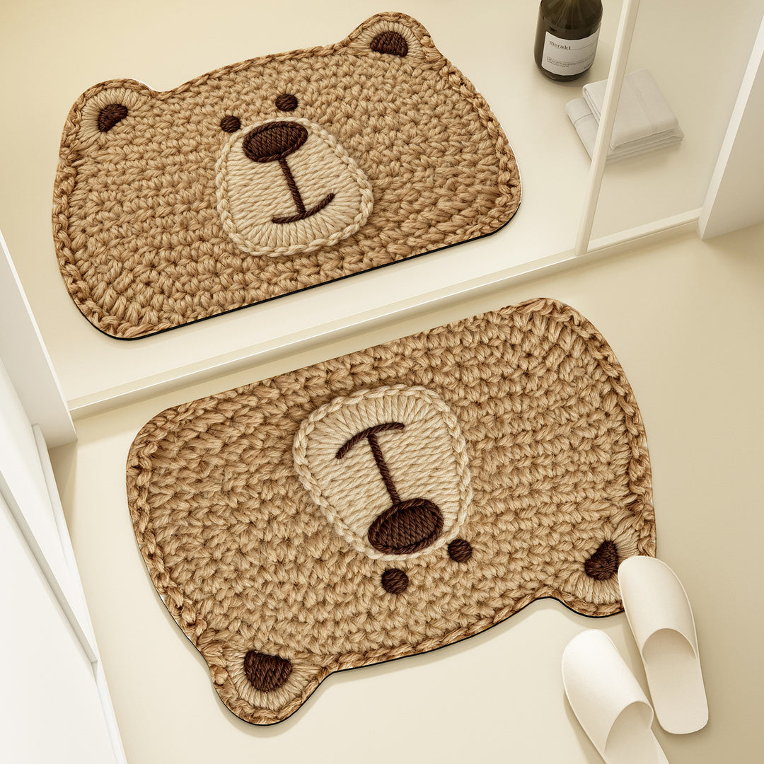 Bear-Shaped Plush Bath Mat for Bathroom