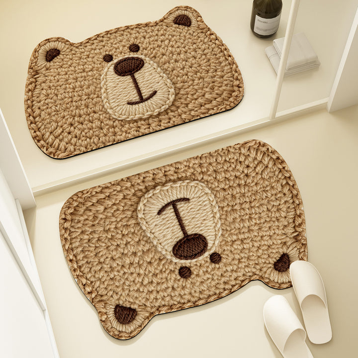 Bear-Shaped Plush Bath Mat for Bathroom