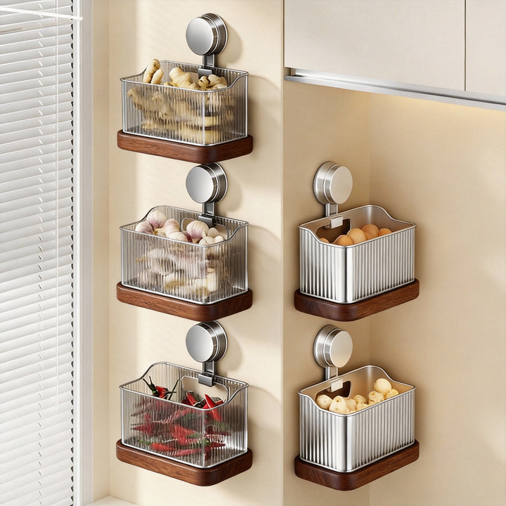 Vertical Three-Tier Ribbed Plastic Suction-Supported Corner Storage Basket System