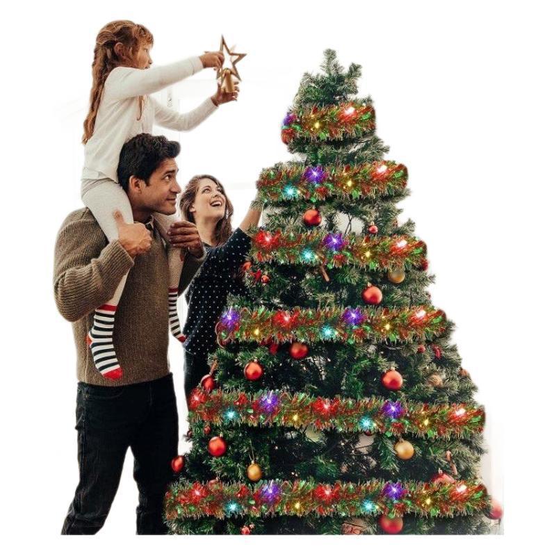 LED Tinsel Garland String Lights Battery Operated Multi-Colored Christmas Tree Wrap