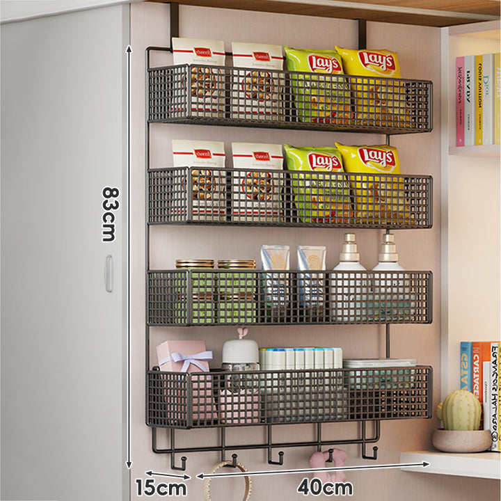 Wall-Mounted Grid Mesh Stacked Tiered Pantry and Bathroom Storage Baskets