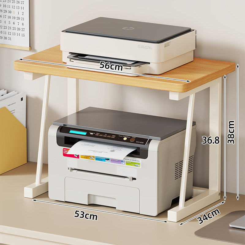 Desktop Printer and Monitor Riser with Elevated Wood-Effect Shelf and Metal Frame