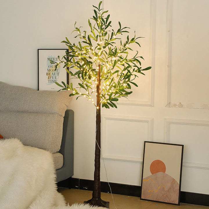 LED-Lit Artificial Olive Tree Floor Lamp