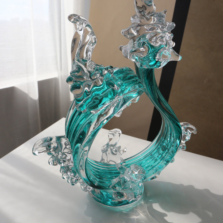 Hand-Blown Art Glass Decorative Centerpiece Sculpture with Ornate Loop Form