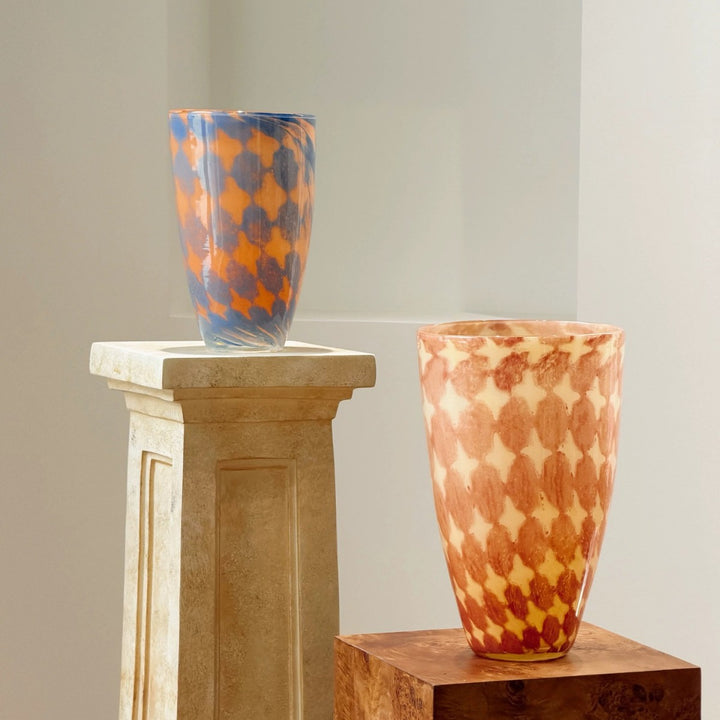 Textured Art Glass Tapered Display Vase with Mottled Overlay