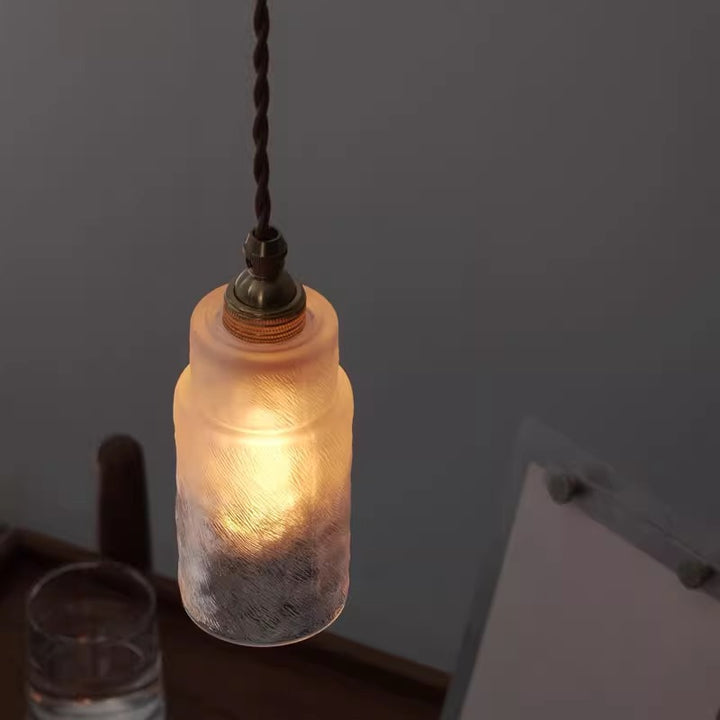Frosted Textured Glass Cylinder Pendant Light