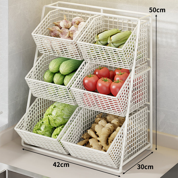 Six-Basket Tiered Mesh Countertop Produce Organizer