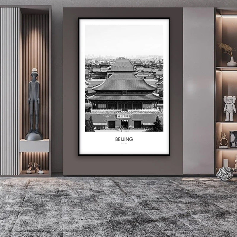 Framed Black and White London Cityscape Art Print