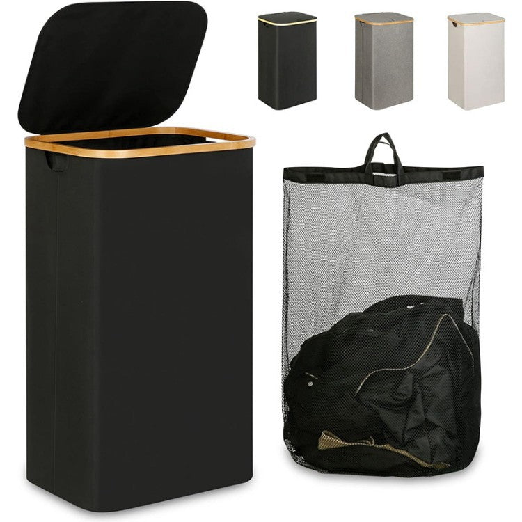 Multifunctional laundry storage box with bamboo lid