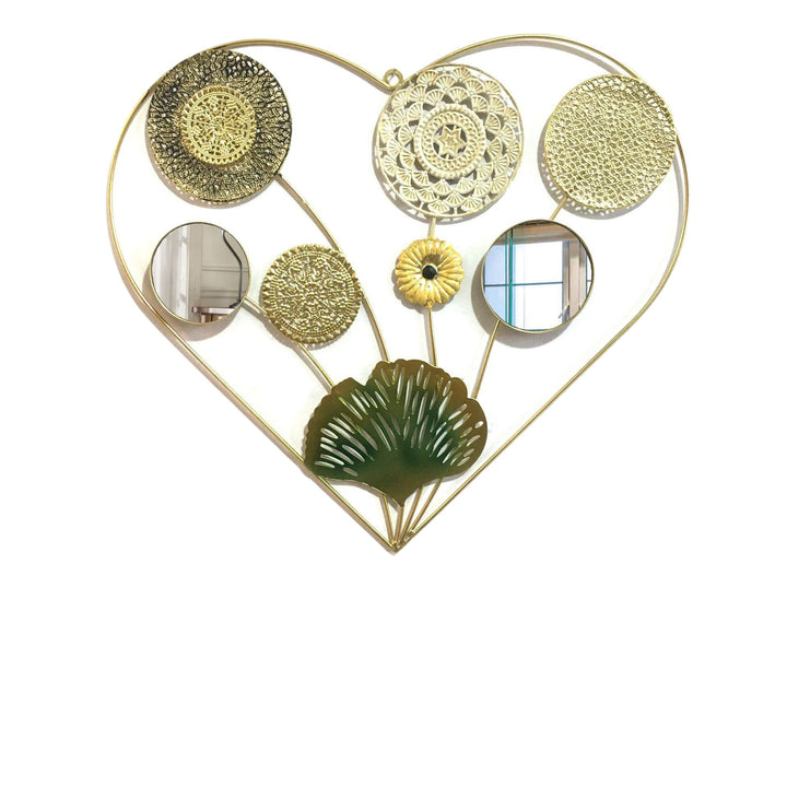 Decorative Metal Wall Art with Tropical Leaf and Mirror Design