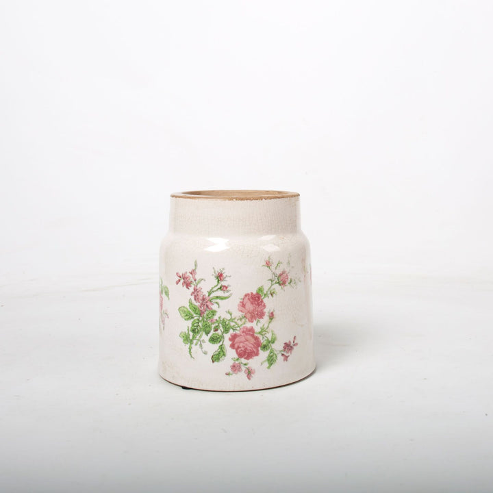 Decorative flower pot with floral decoration