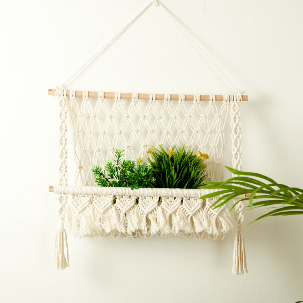 Macrame Wall Hanging with Natural Wood Accents