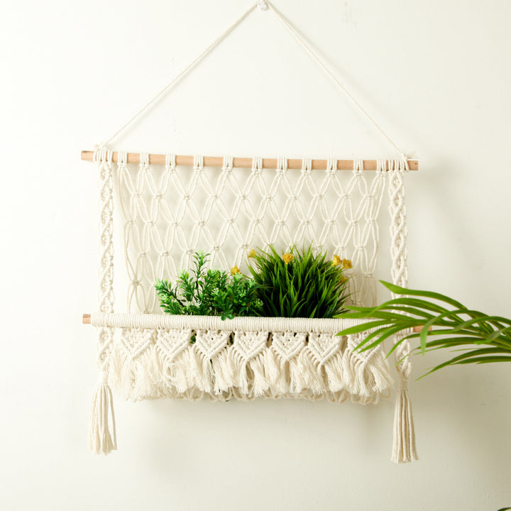 Macrame Wall Hanging with Natural Wood Accents