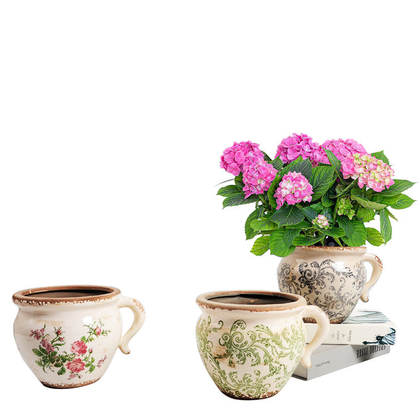 Decorative ceramic pot with floral pattern