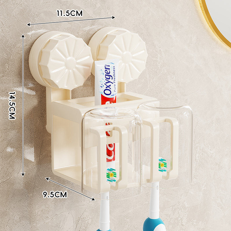 Wall-Mounted Toothbrush and Toothpaste Dispenser Organizer with Protective Covers